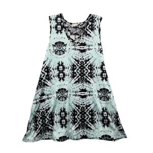 Bobbie Brooks Ladies Mint Black Kaleidoscope Lace Up V-Neck Sleeveless Dress M